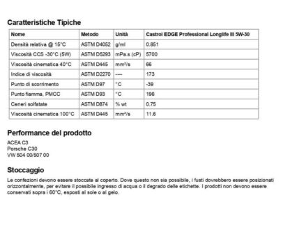CASTROL EDGE PROFESSIONAL 5W30 LONG LIFE III VW 504 507 OLIO MOTORE 5 LITRI - immagine 3