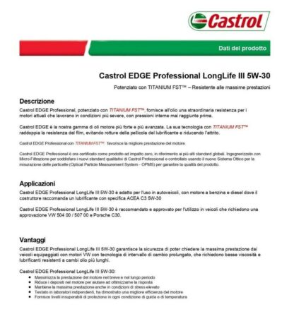 CASTROL EDGE PROFESSIONAL 5W30 LONG LIFE III VW 504 507 OLIO MOTORE 5 LITRI - immagine 2